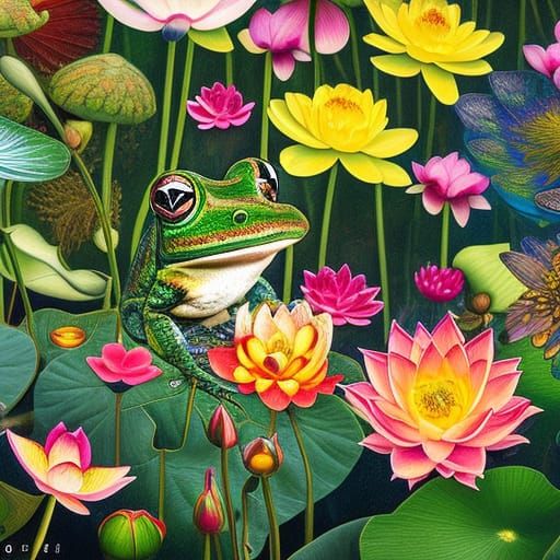 Frogs in Flowers in Warped Perspective