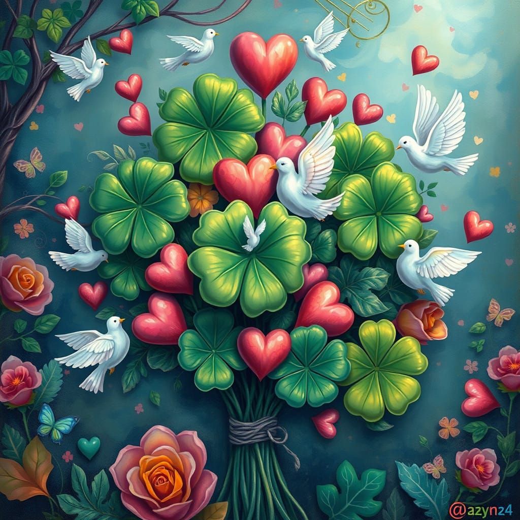 Lush Whimsy: Four-Leaf Clover Bouquet in Iridescent Glow