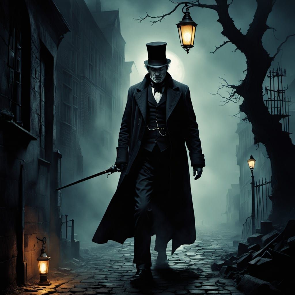 Dark Figure Emerges from Victorian London Fog