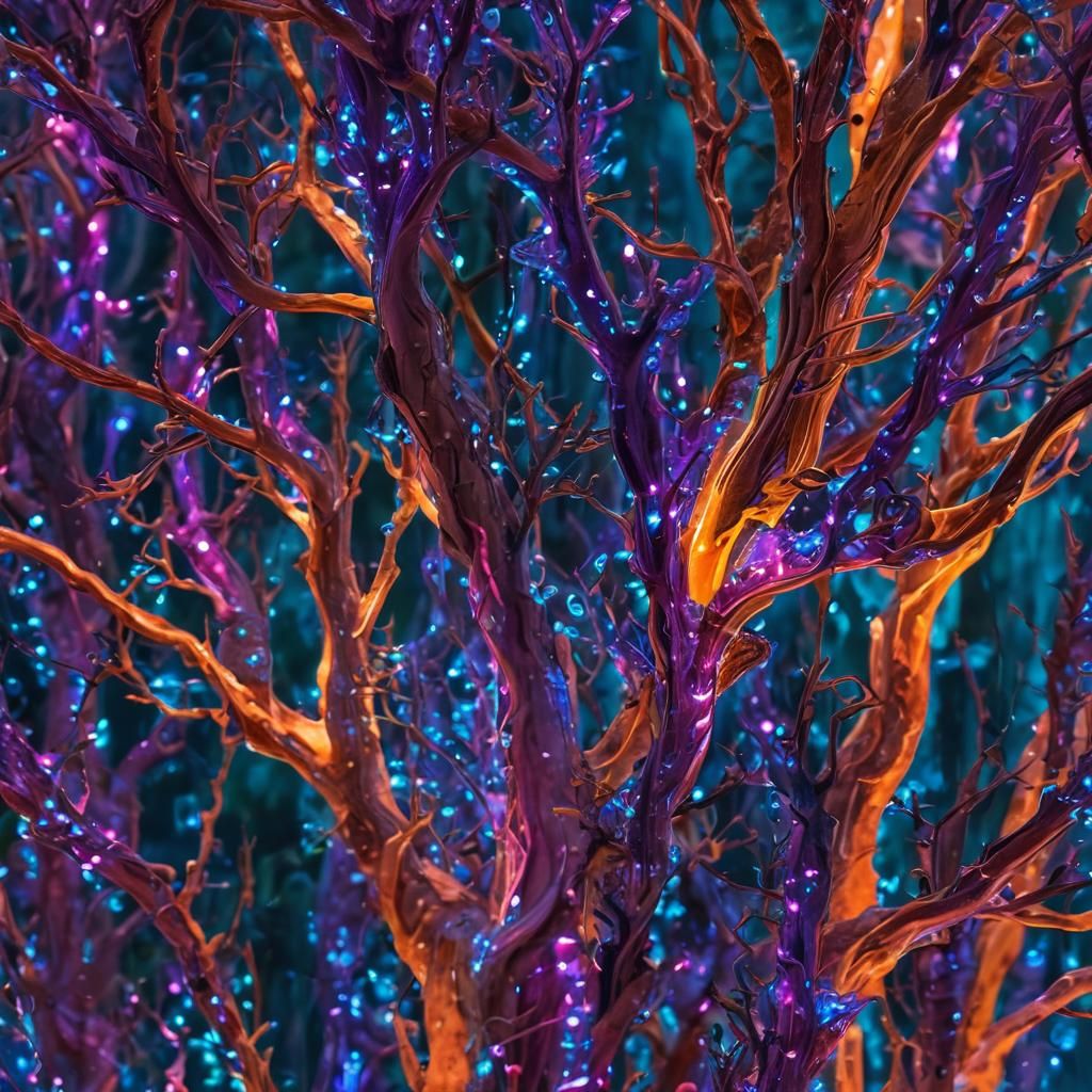 Bioluminescent Crystalline Tree with Plasma Fruits