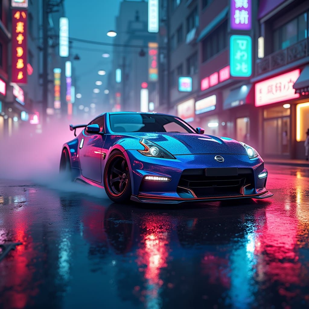 Nissan 350z Drifting in Tokyo: a Matte Painting