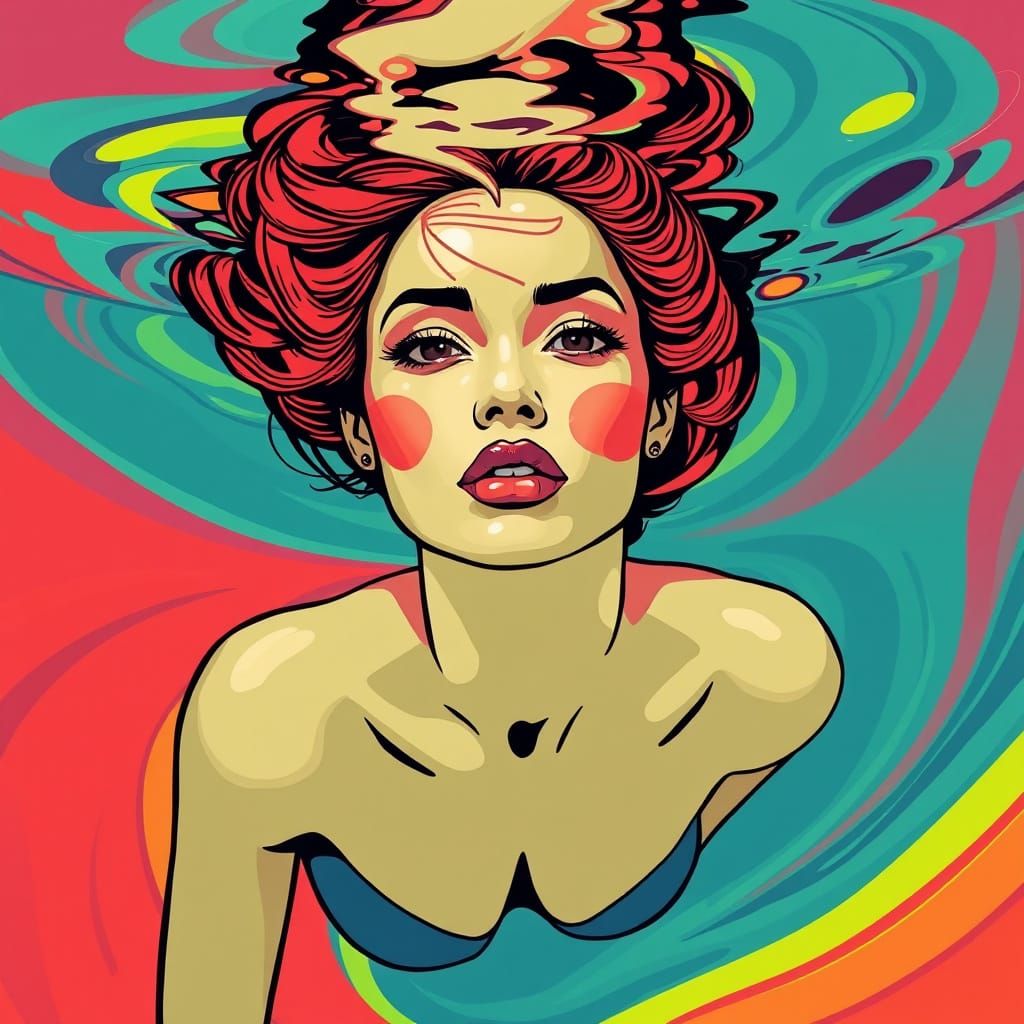 Surreal Pop Art Portrait of Woman Underwater