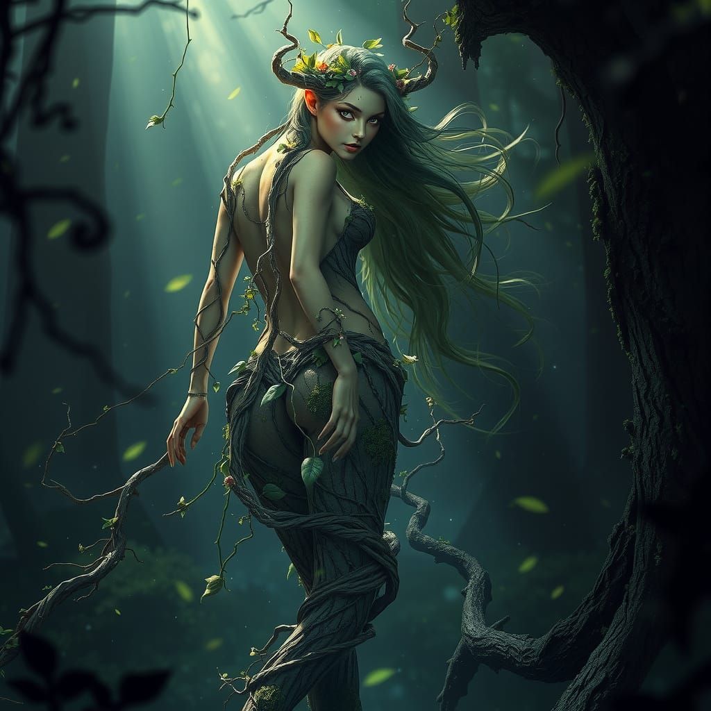 Mystical Dryad in Enchanted Forest: Fantasy Art