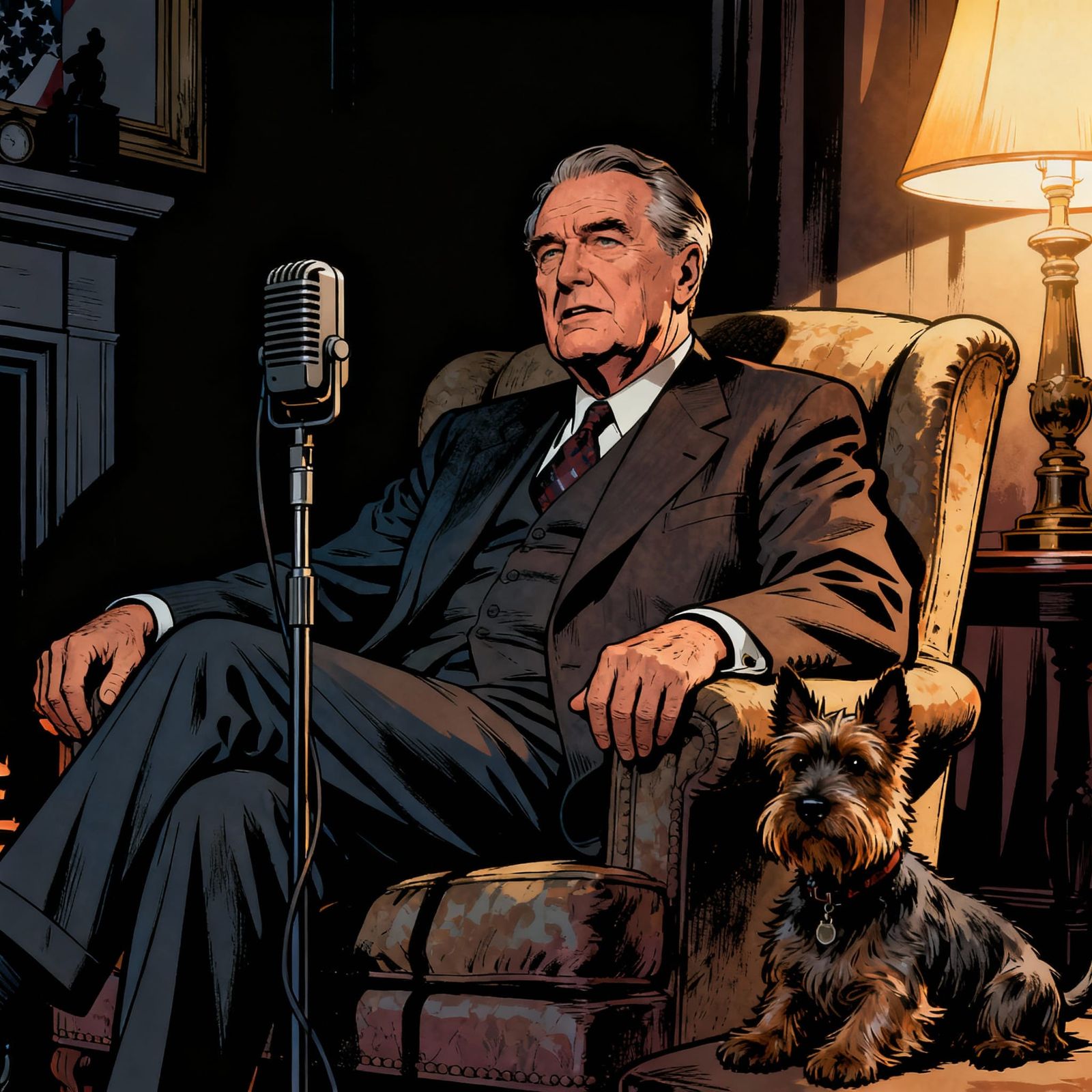 FDR's Fireside Chat with Fala, Detailed Historical Graphic N...