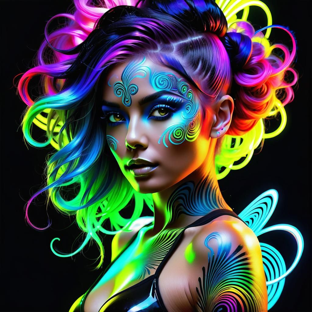 Woman with Neon Face Paint in Anime Style