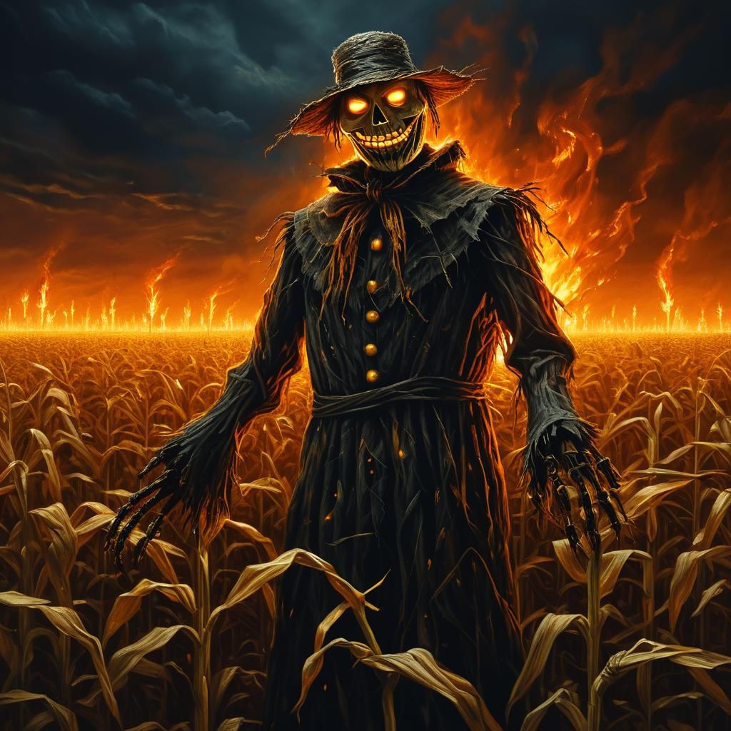 Macabre Scarecrow Sets Cornfield Ablaze