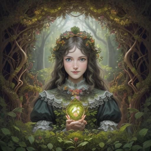 Lady in Vine Forest: Surreal 3D Render