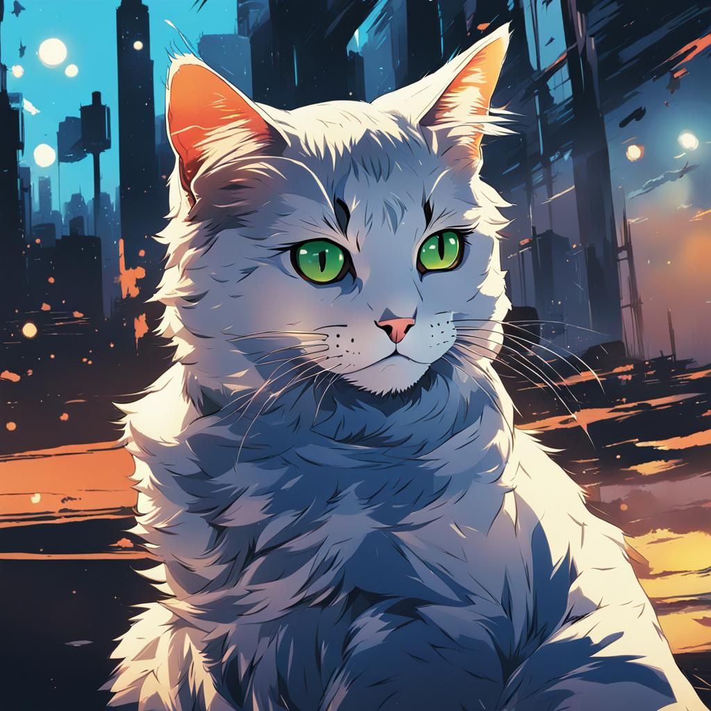 Anime Cat Illustration in Cel-Shaded Style