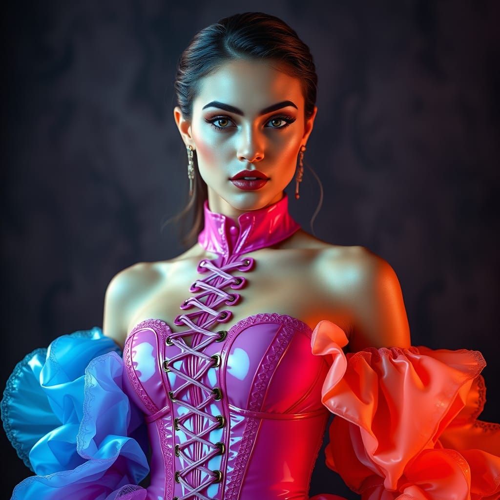 Elegant Woman in Luxurious, High-Fashion Latex Dress