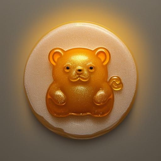 Surrealist Oil Painting of a Glowing Gummy Bear in Warm Ligh...