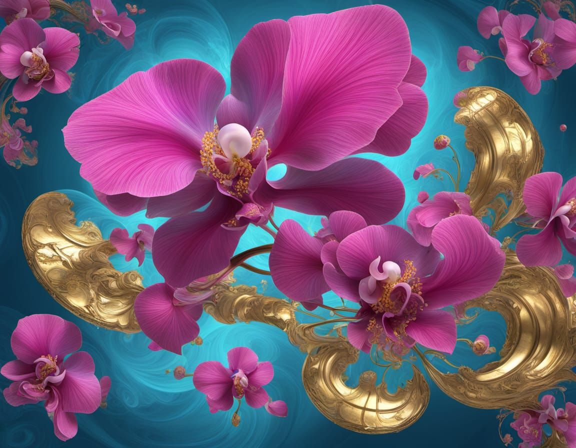 Abstract Surrealism Painting of Spicy Pink Biloba Flower