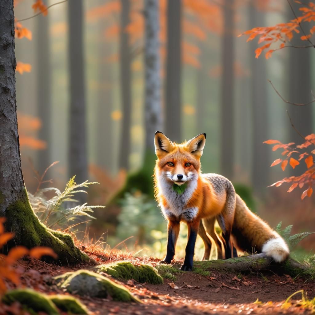 Red Fox in Autumn Forest Clearing