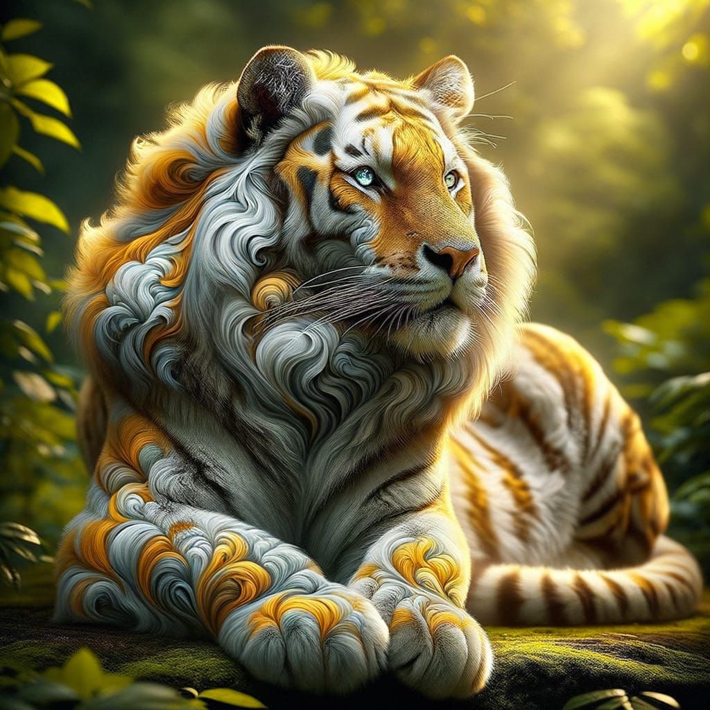 Golden Tiger in Cloudy Jungle Landscape