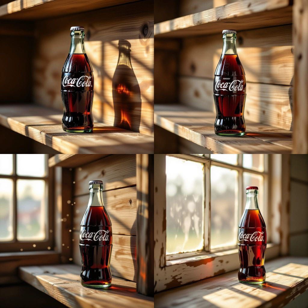 Vintage Coca-Cola Bottle on Wooden Shelf - Realistic