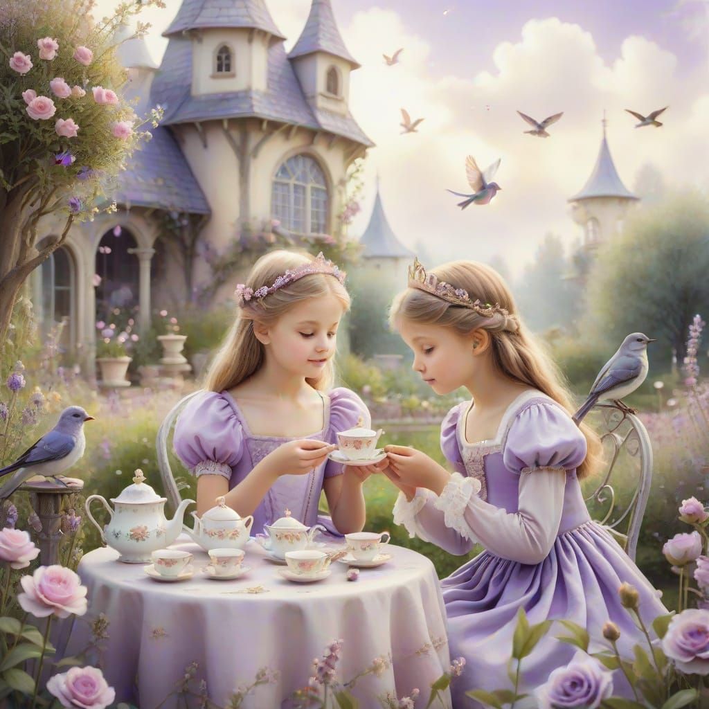 Whimsical Fantasy Garden Tea Party in Soft Pastel Colors