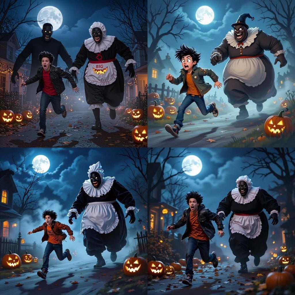 Halloween Night Chase: Fearful Man Flees Humorous Horror
