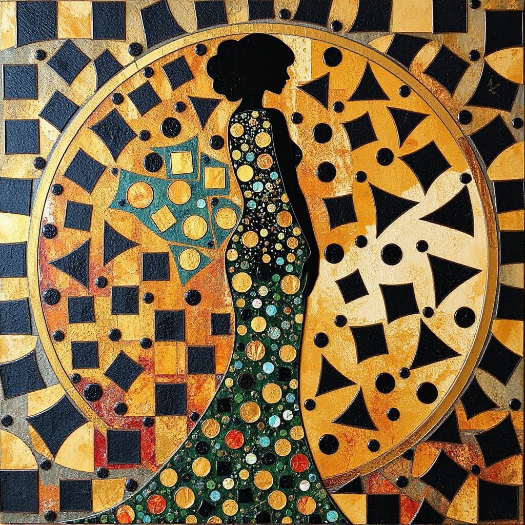 Klimt-Inspired Goddess Silhouette in Vibrant Colors and Text...