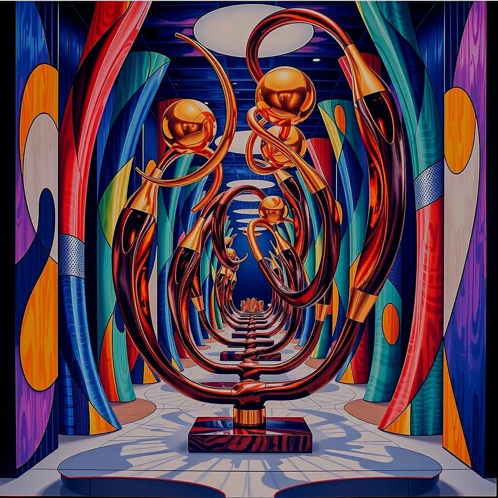 Intricate Brass and Wood Sculpture in Gallery