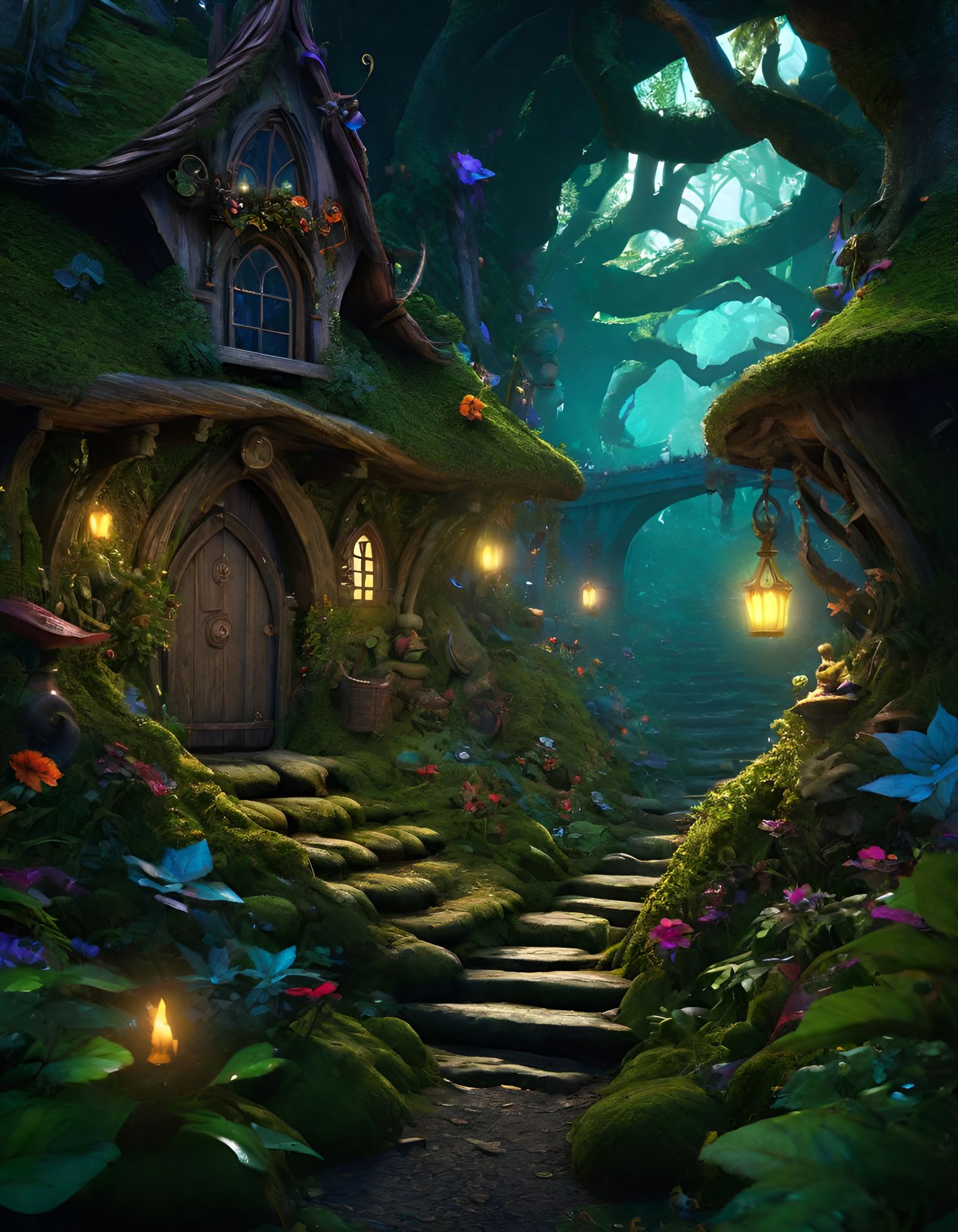 Mystical Goblincore Village in Dark Fantasy Style