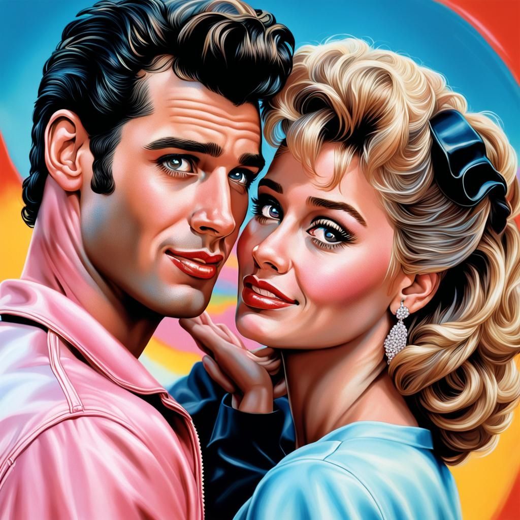 Sandy and Danny in Hyperrealistic Splash Art