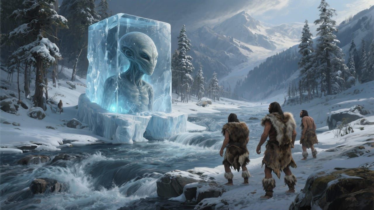 Ancient Alien Frozen in Ice, Observed by Neanderthals