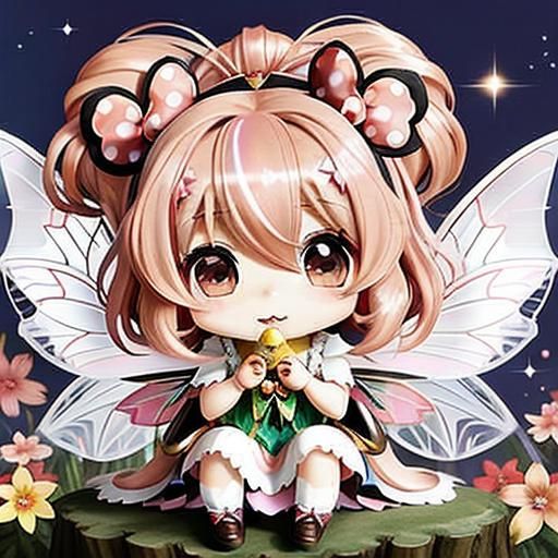 Cute Kawaii Fairy Girl in Anime Cartoon Style
