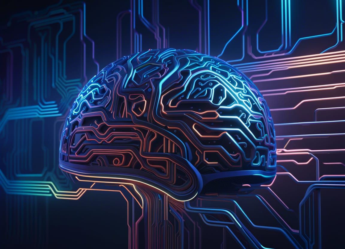 Stylized Circuit Brain: 8K Resolution Academic Art