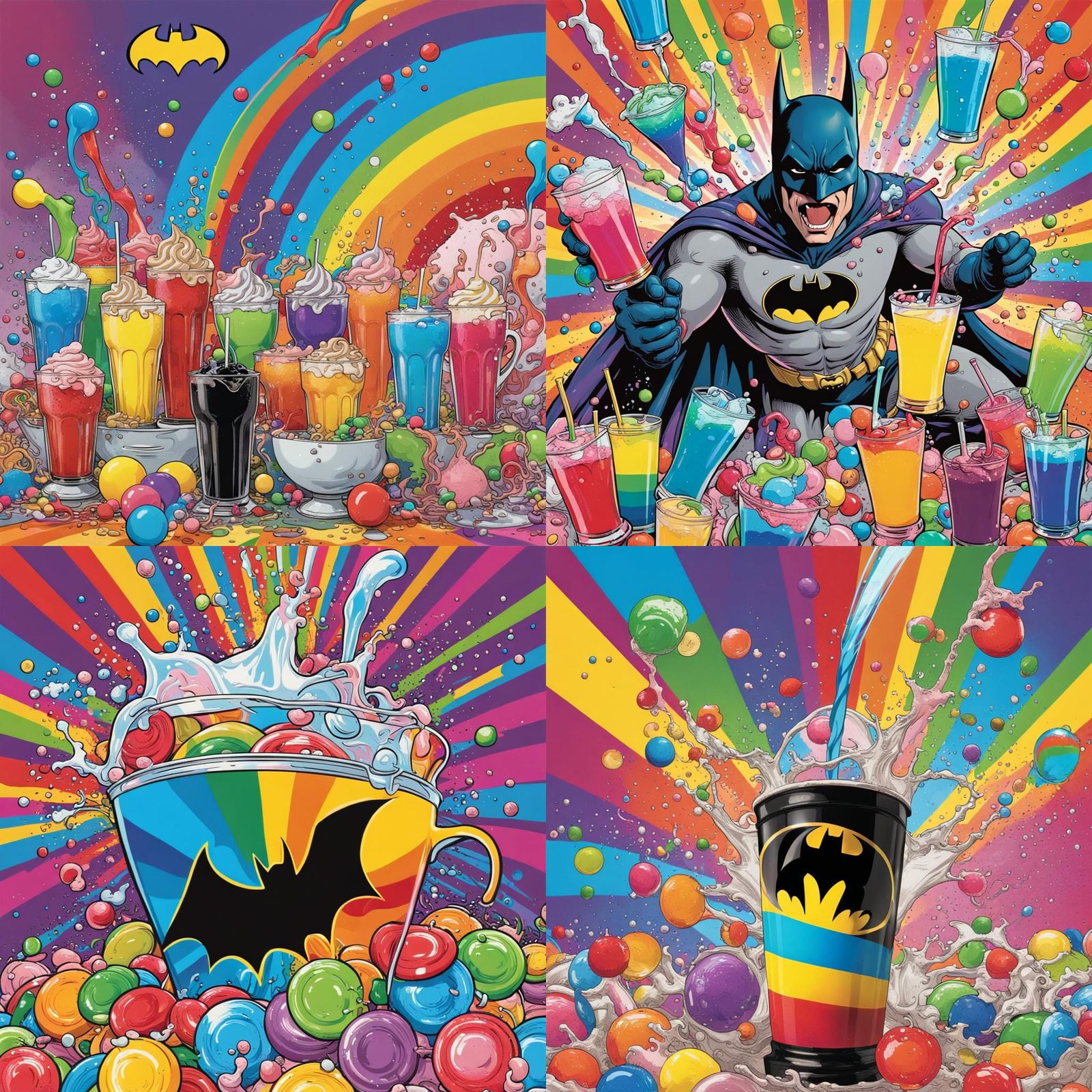 Batman Chugging Soda: Pop Art Rainbow Explosion