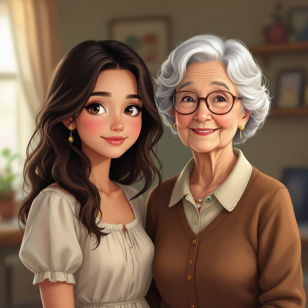 Young Woman and Future Grandma in Whimsical Realism
