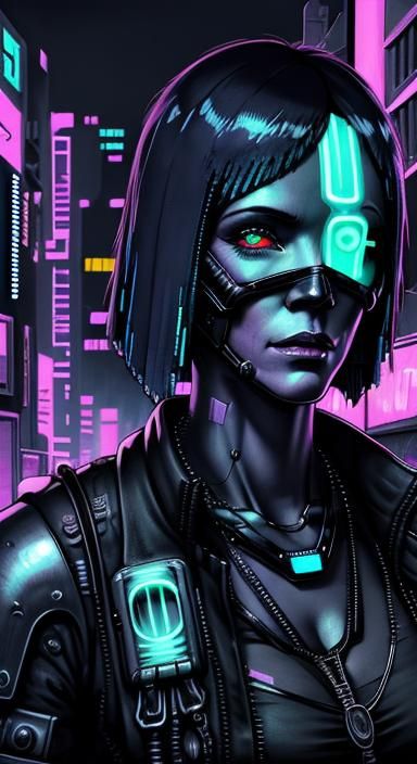 Cyberpunk Goddess in Pastel Neon Hellscape