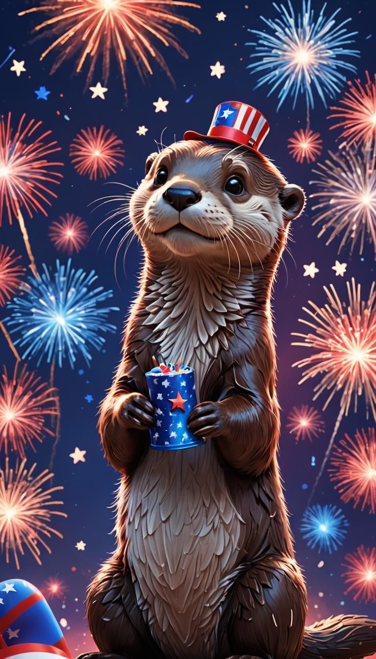 Patriotic Otter Celebrates Fourth of July in 3D