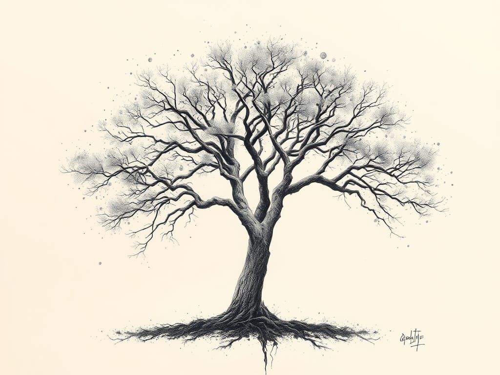 Iconic Tree in White Ink, Textured Speedpaint