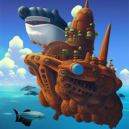 Steampunk Submarine in the Deep Sea: Photoillustration