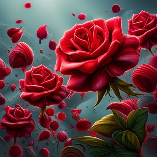 Red Rose Bouquet in Pop Art Style