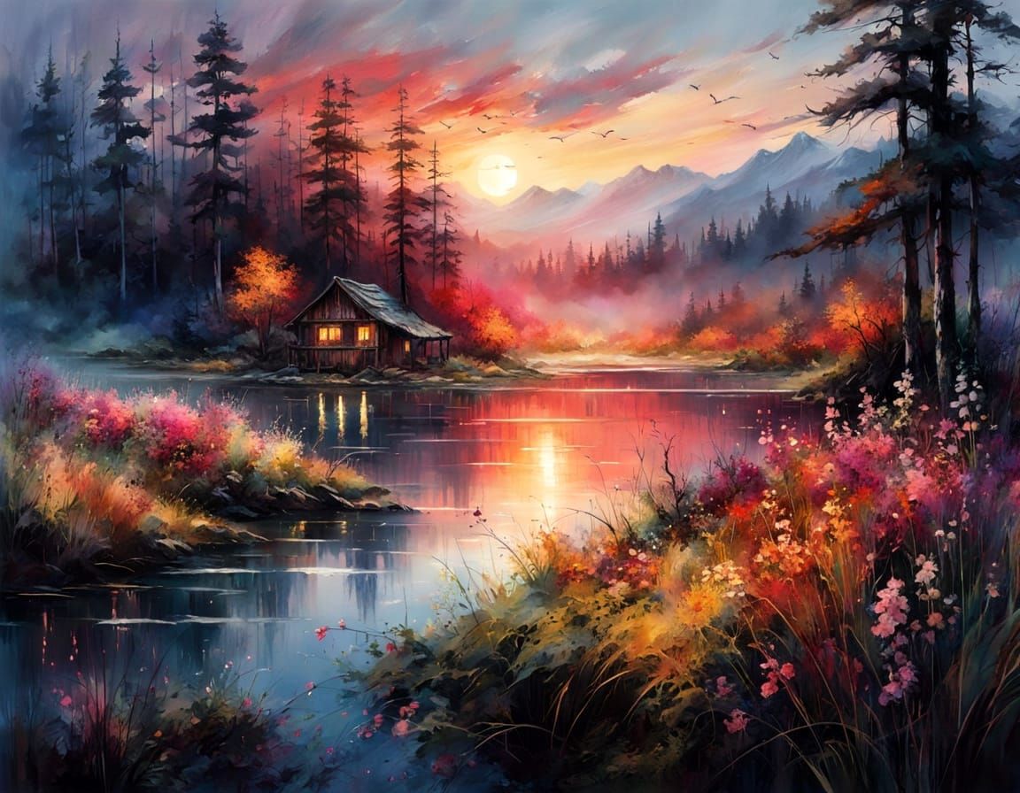 Radiant Farewell to Day: Misty Mountain Home