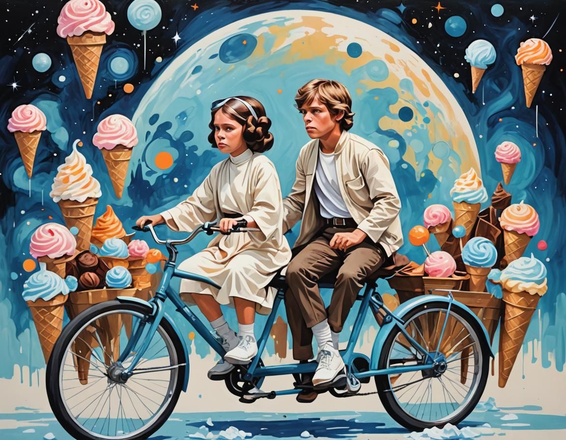 Luke and Leia Ride Bikes: Abstract Art