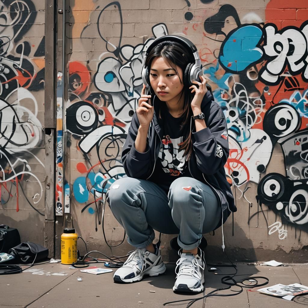 Japanese Graffiti Artist in Urban Anime Style