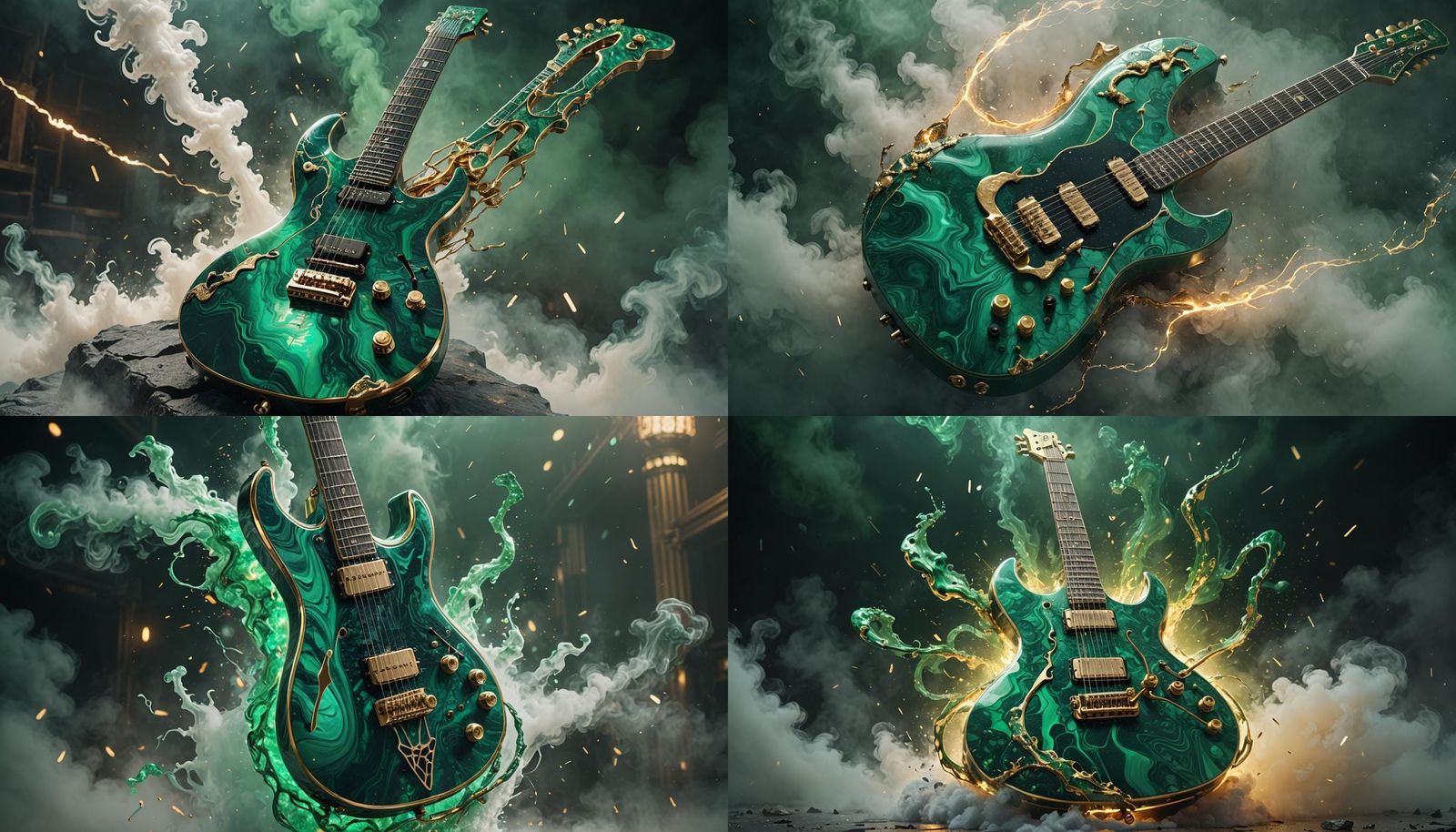 Futuristic Liquid Enamel Guitar with Kintsugi in 3D Anime Ar...