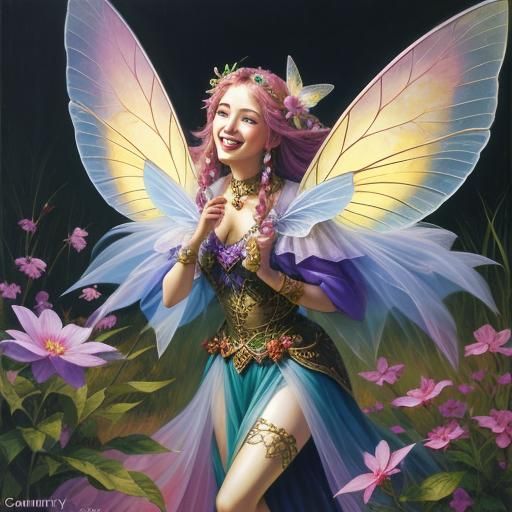 Fairy with Translucent Wings, in Oil Painting Style