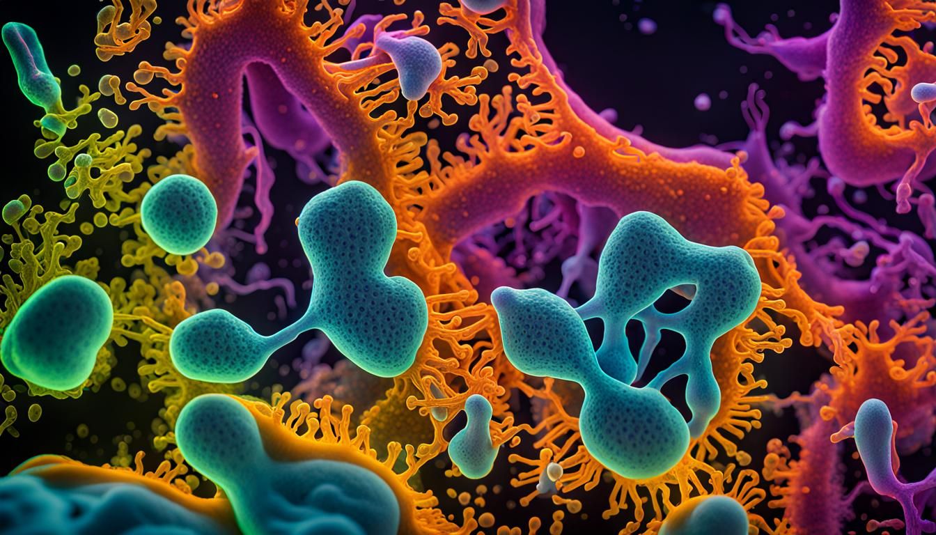 UV-Reactive Amoebas Under Microscope, Vividly Illuminated