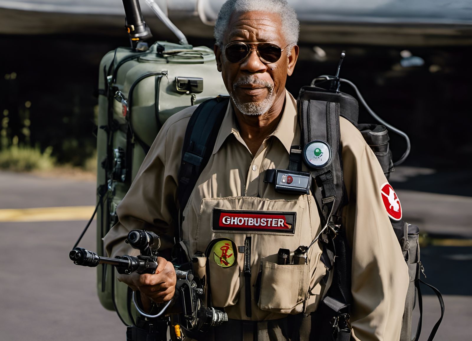 Morgan Freeman as a Ghostbuster in Slimy Uniform