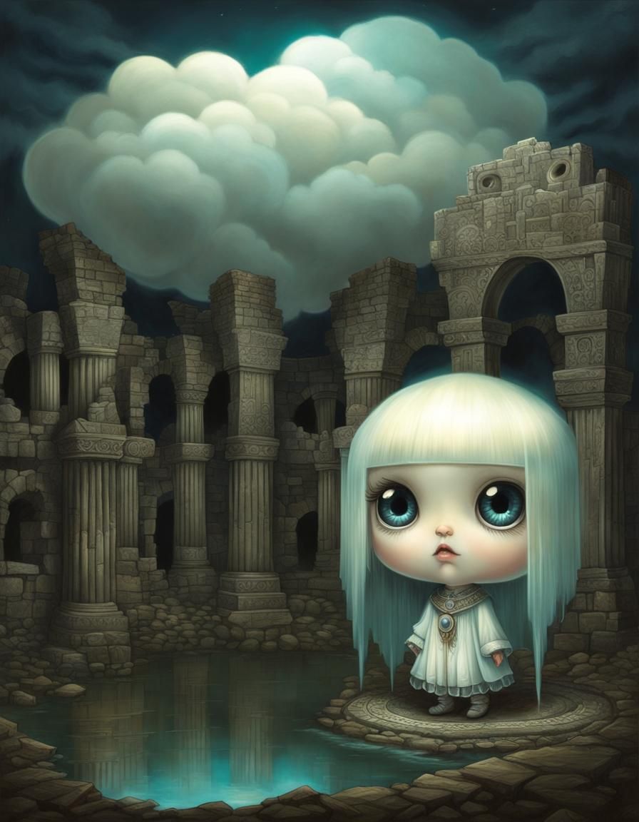 Chibi in Norse Ruins Reflectography by Mark Ryden