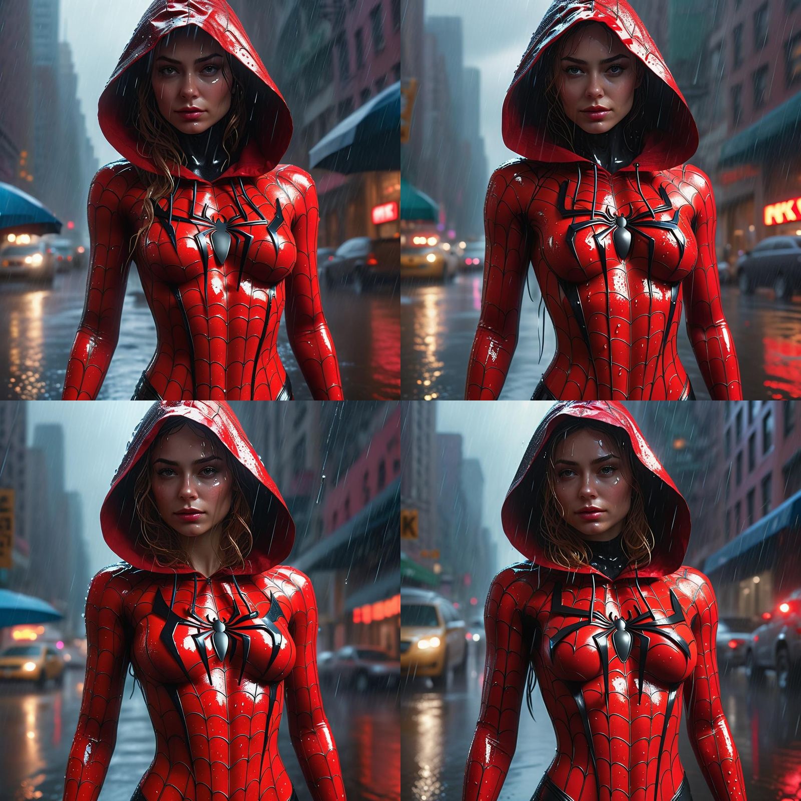 Spiderwoman in Rainy New York: Digital Art