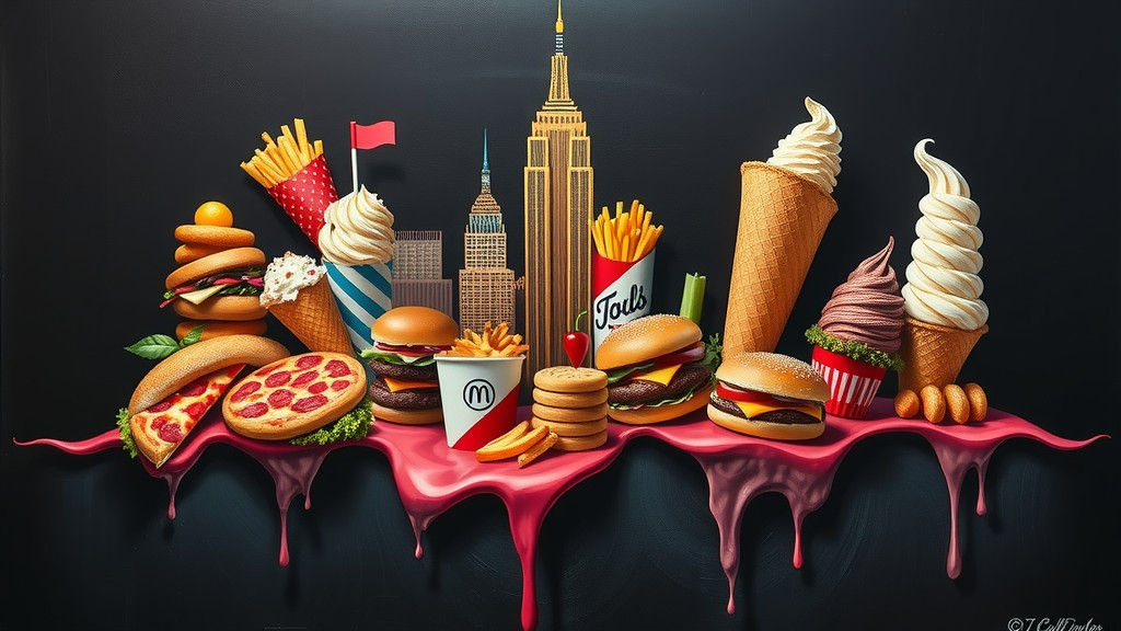 Surreal Fast Food Cityscape in a Dreamlike Style