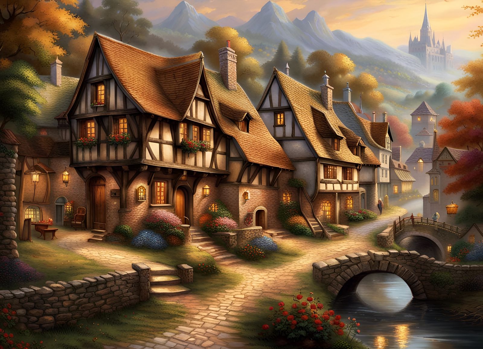European Countryside Village in Medieval Style