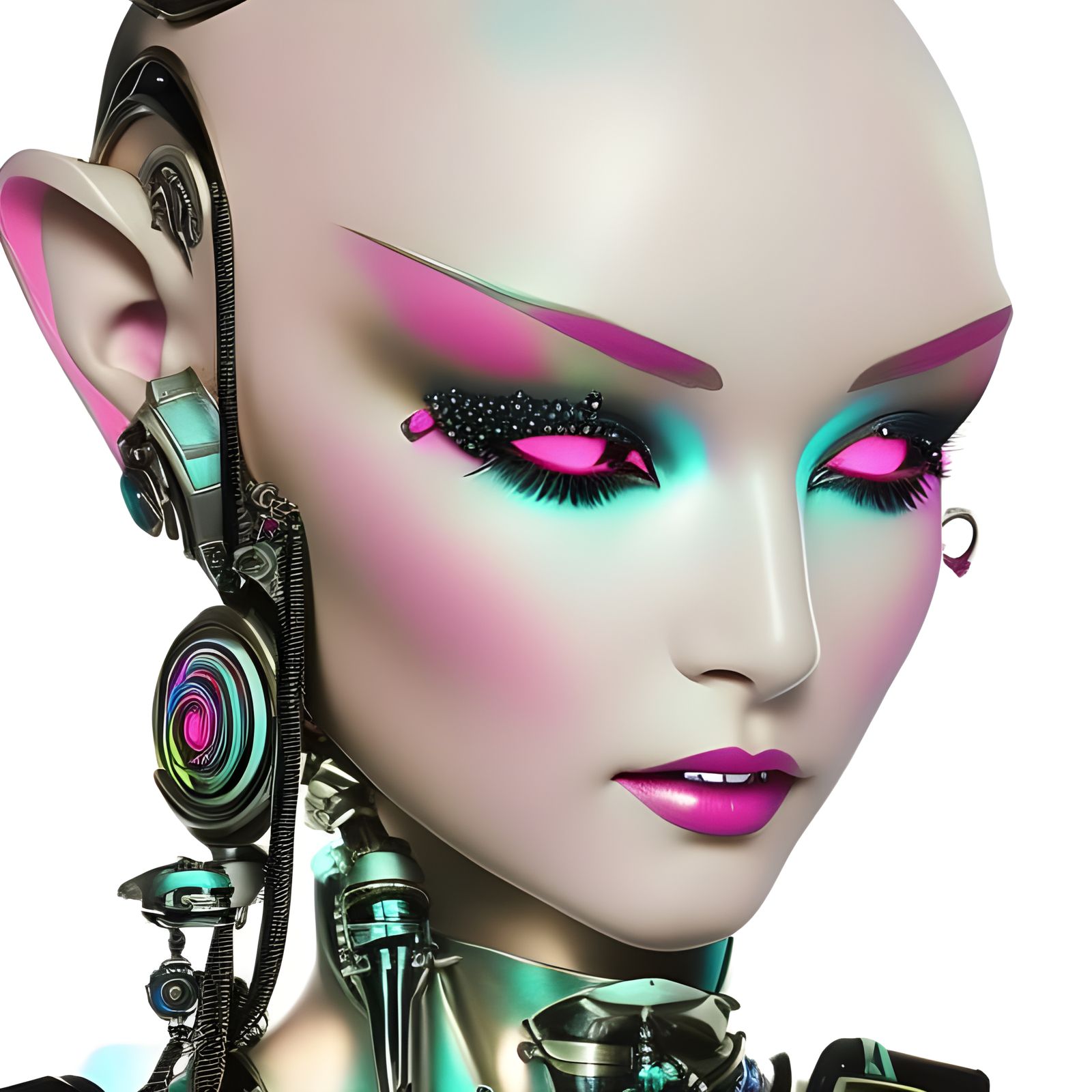 Neon Cyborg Goddess in Cyberpunk Style