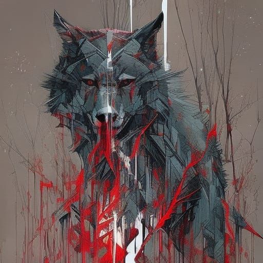 Double Exposure Wolf Portrait in Textured Speedpaint Style