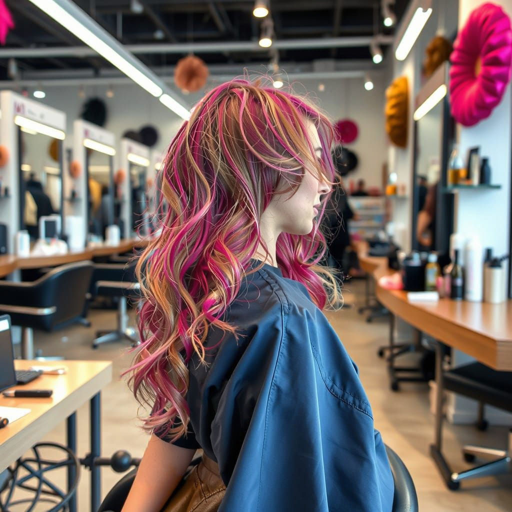 Girl Getting Salon Hair Treatment in Vibrant Colors