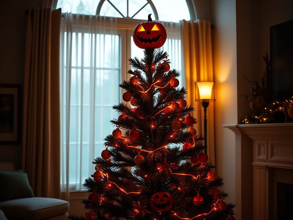 Halloween Tree in Luxury Living Room Cinematic Style