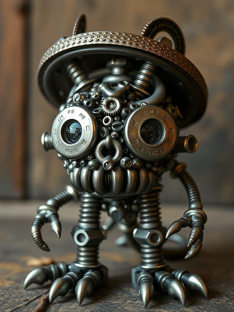 Steampunk Metal Creature Made from Nuts and Bolts